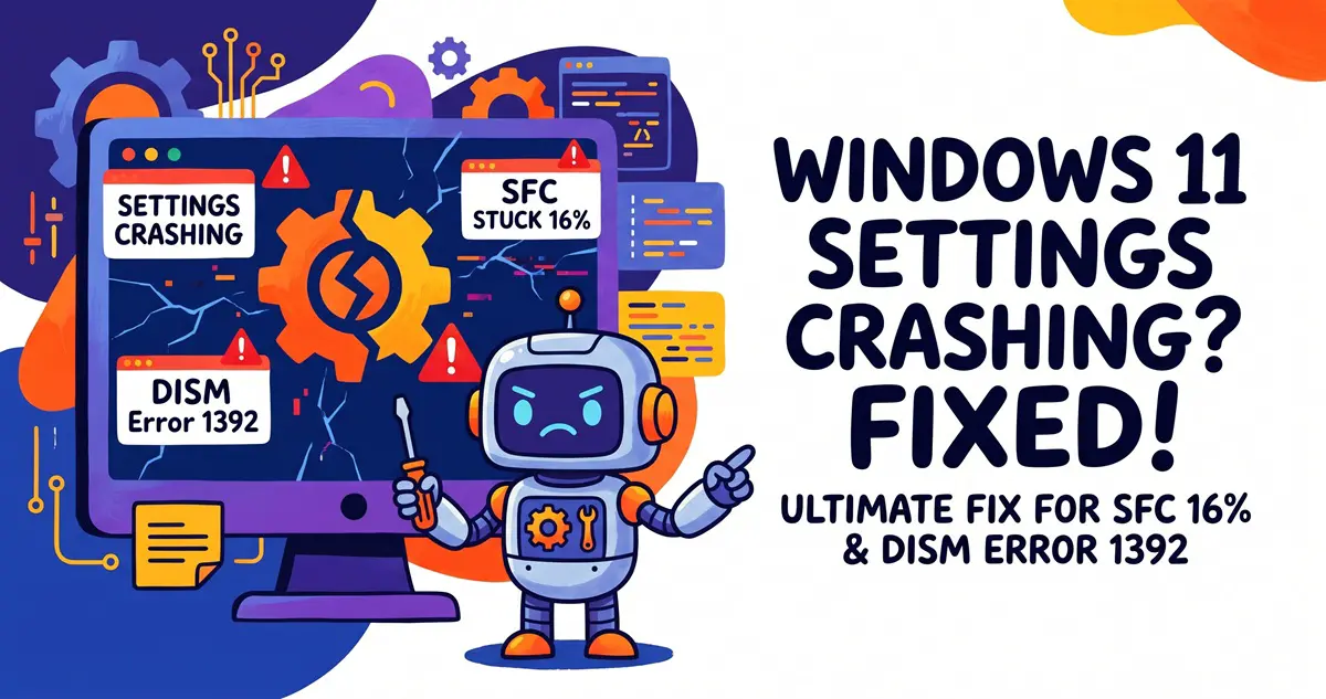 Windows 11 Settings Crashing? Ultimate Fix for SFC 16% Hangs and DISM Error 1392